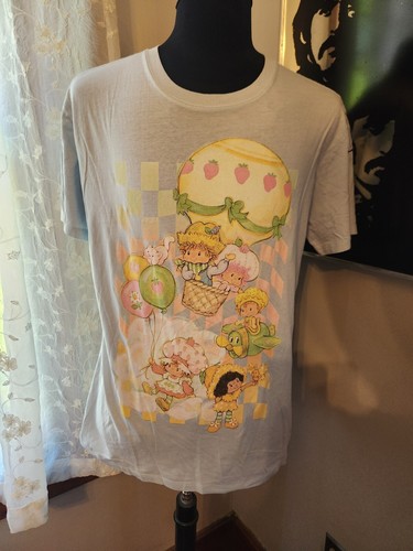 NWT Womens Strawberry Shortcake and Friends Oversized Light Blue T-shirt Size XS