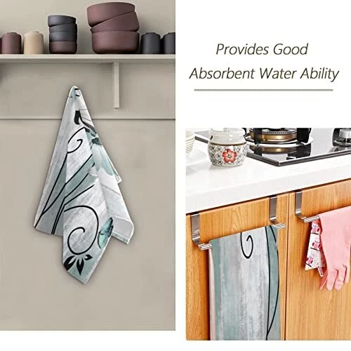 Juego de 2 toallas de mano para baño de granja verde azulado blanco margarita flores florales L05_08 Foto 4 de 4