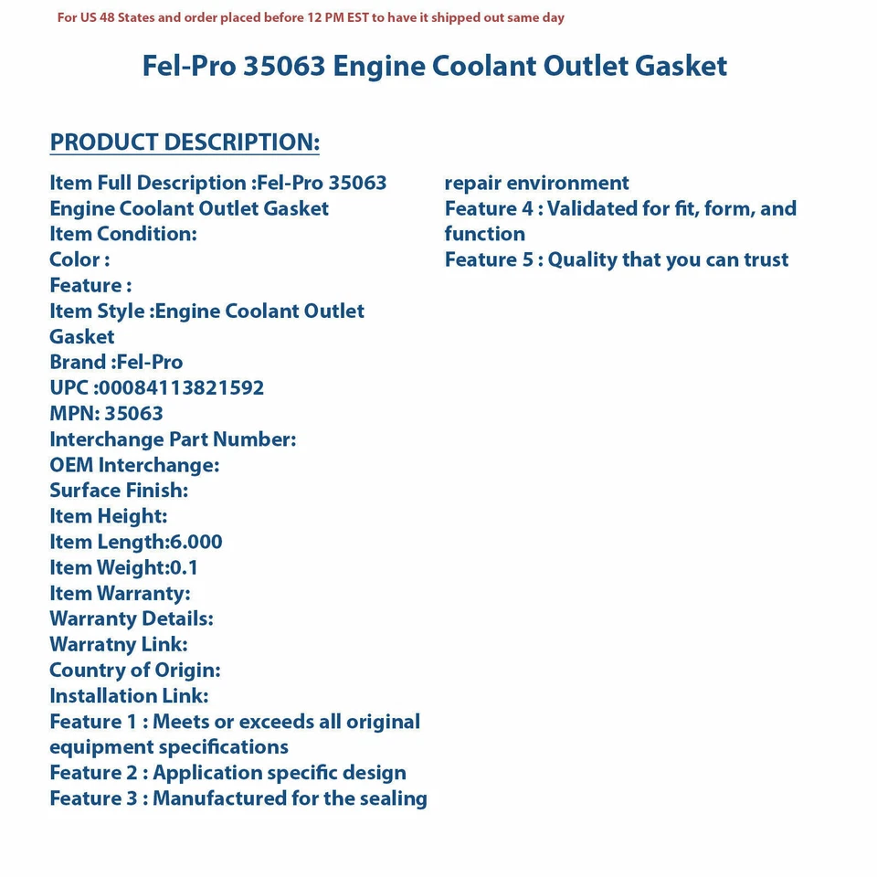 Junta de saída de líquido de arrefecimento do motor Fel-Pro 35063 | Peça automática de alta qualidade, universal F - Imagem 4 de 4