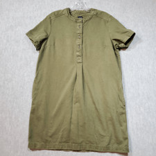 Gap Dress Womens Small Petite Green Utility Popover Henley Neck Button Front