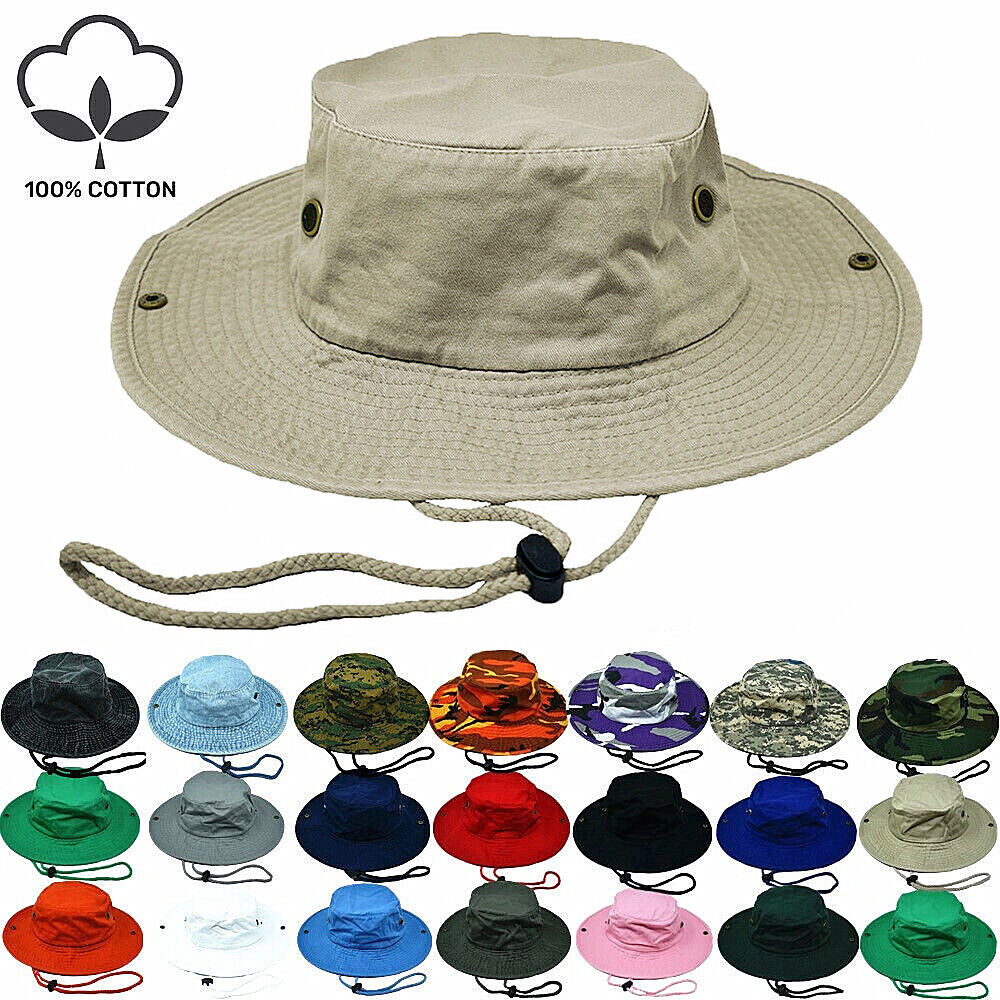 Unisex 100% Cotton Bucket Hat Fishing Camping Safari Boonie Sun