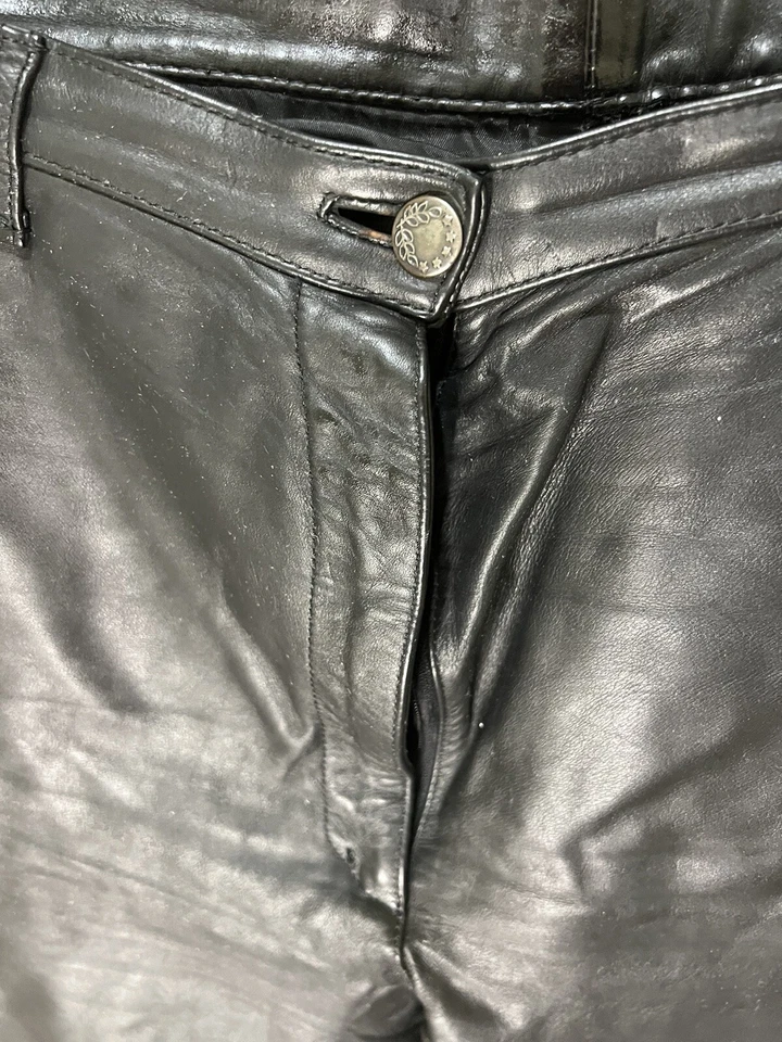 Real thick Leather Biker Motorcycle Black Trousers mens Pants Adult sz W 28 L 41 - Image 3 of 4