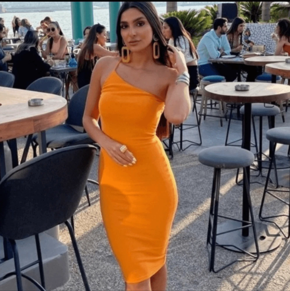 zara one shoulder orange dress