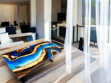 Stunning Ocean Wave Epoxy Dining Table Unique Handcrafted Design Furniture Decor