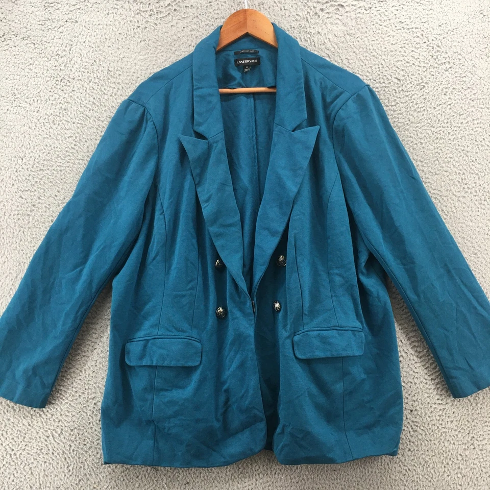 Lane Bryant Peacoat Blazer Jacket Womens 28 Teal Collared Long Sleeve Button Up - Image 2 of 4