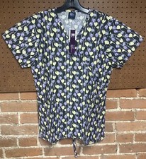 Medgear Spring Tulips Purple Scrub Top Size Large V-Neck New With Tags