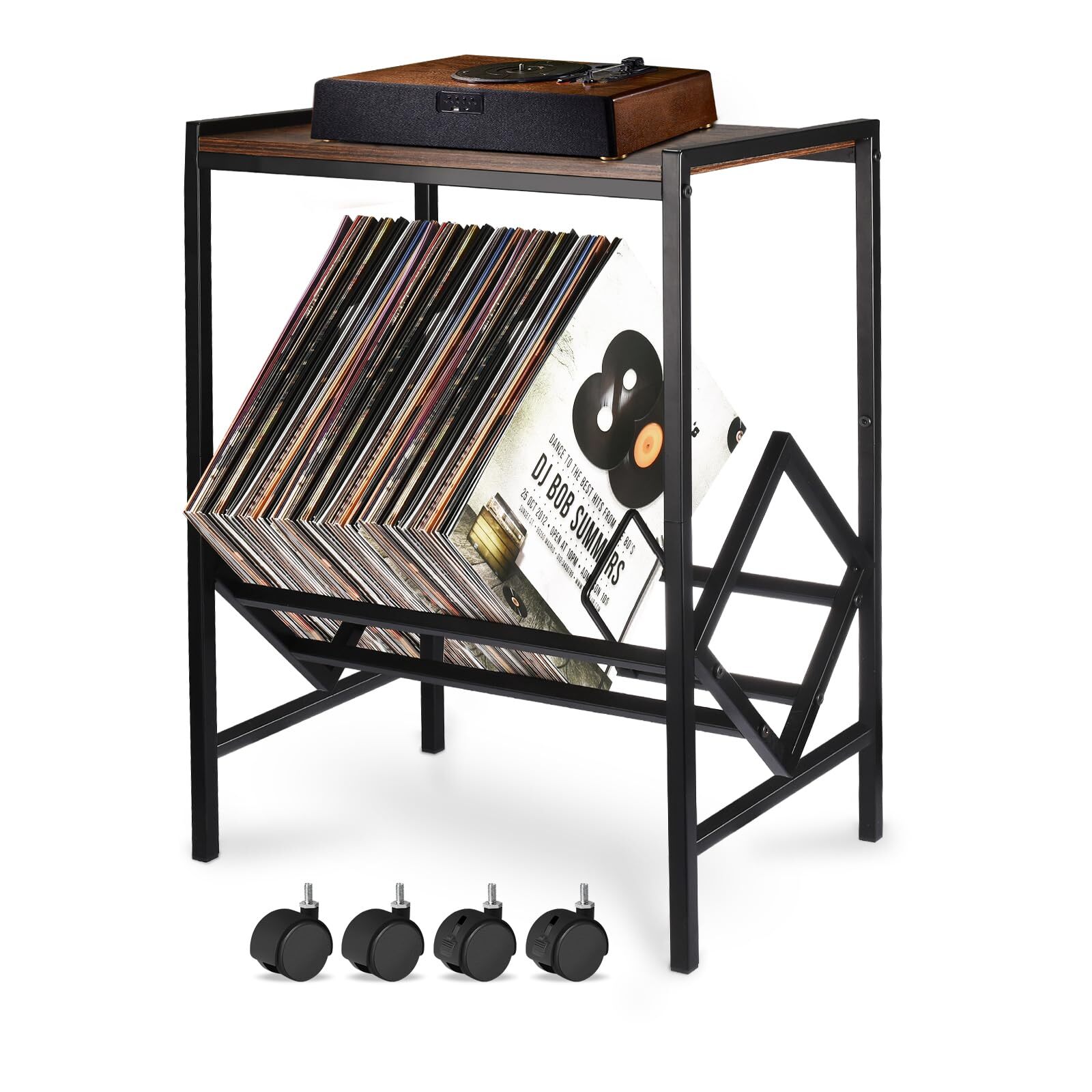 Compact Turntable Stand with 80-Album Storage & Matte Black Finish-image