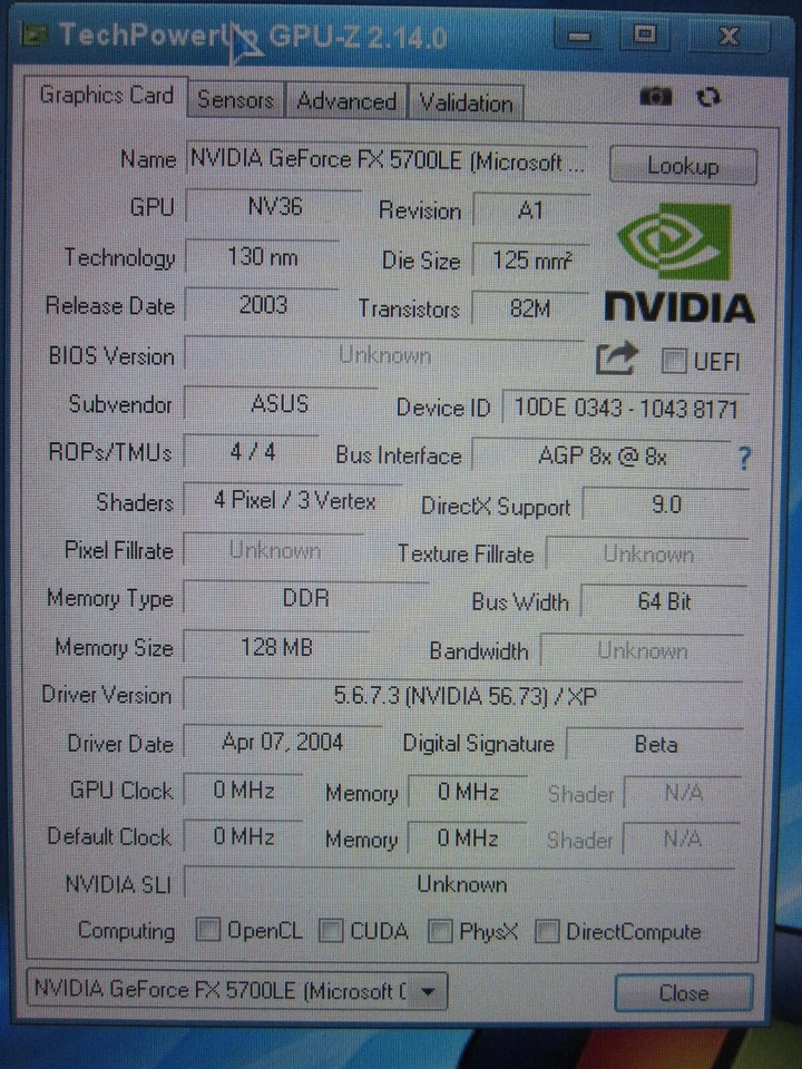 ASUS NVIDIA Geforce FX 5700 V9570LE 128MB AGP Videocard TESTED - Image 4 of 4