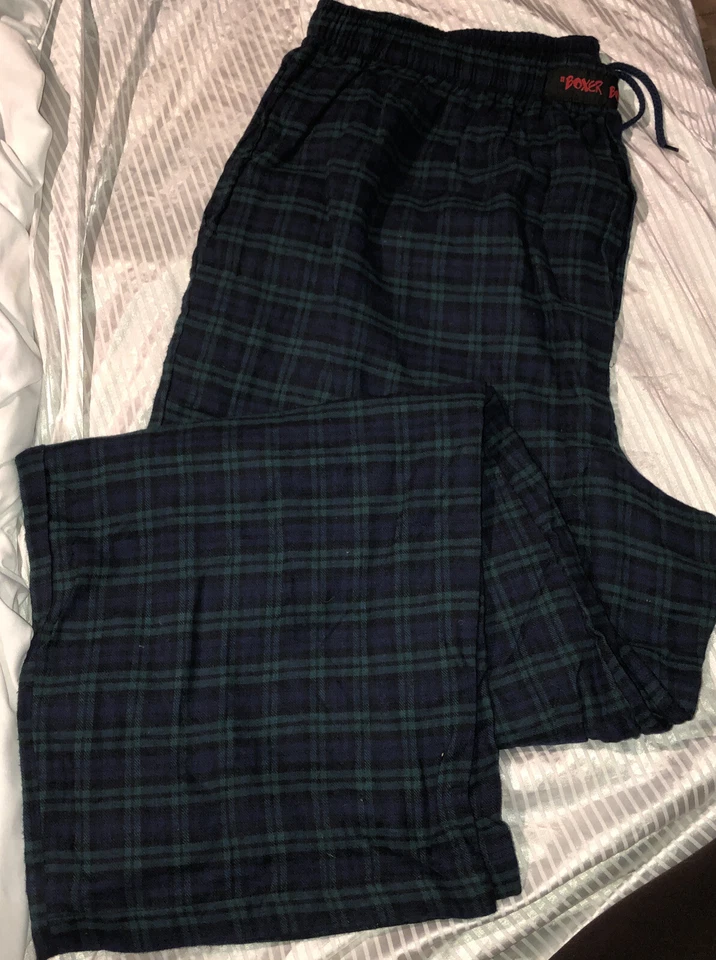 拳击手拳击手男式蓝色格子睡衣法兰绒休闲裤尺寸 2X 带飞/口袋 — 第 2/3 张图片