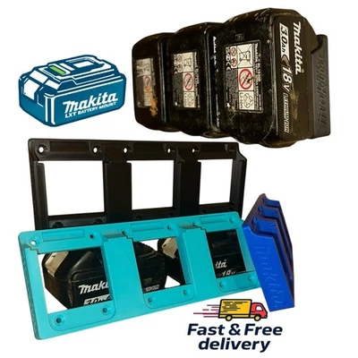 MAKITA COMPATIBLE Makita 18V LXT Battery Holder 3 Slot Wall Mount Rack – UK Made Blue Black Teal