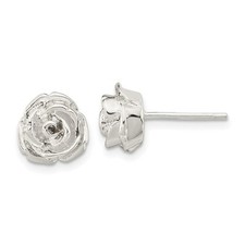 Sterling Silver Polished Rose Post Stud Earrings 2.38gm L-8.98 mm, W-9.4 mm