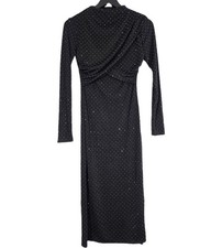 Pencil Dress Party Evening Size S Black Mesh Silver Studs Fitted Xmas Draped