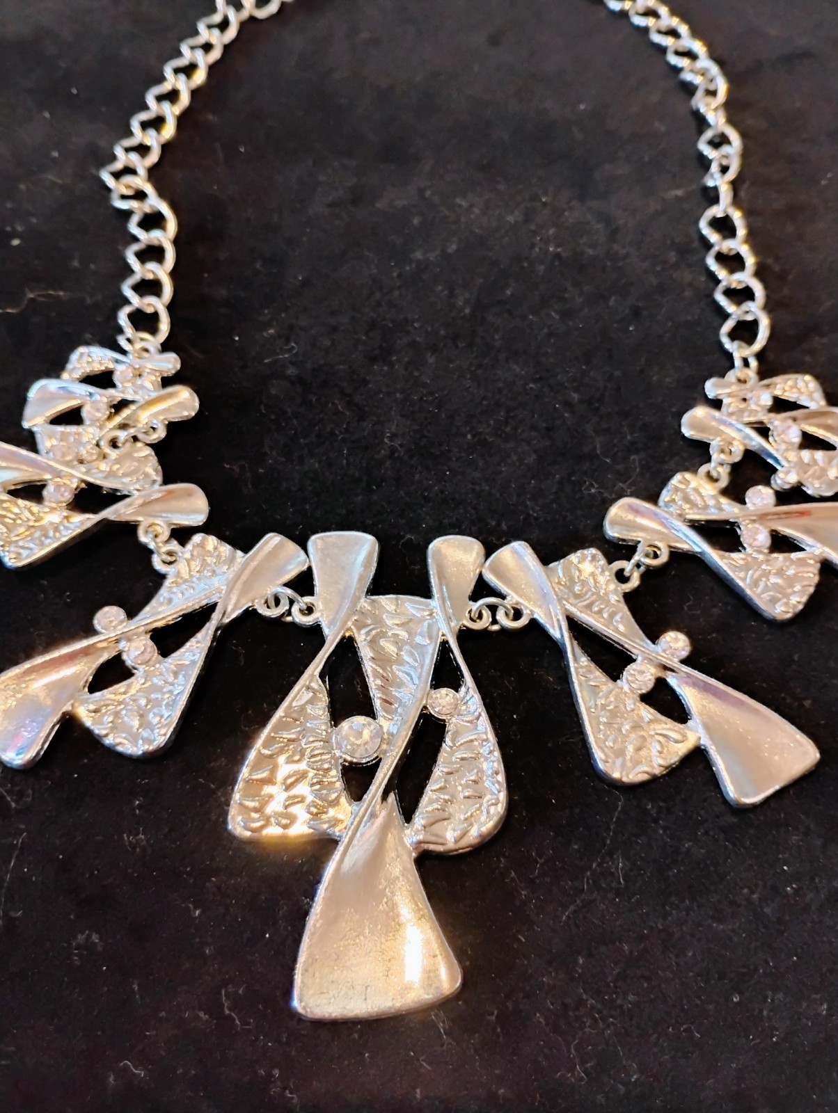 Geometric Boho Silver Toned Statement Necklace Fa… - image 3