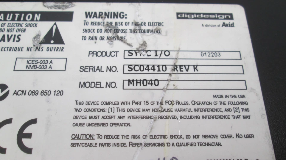 Digidesign Sync HD I/O MH040 Pro Tools HD Synchronizer REV K #2617 - Image 4 of 4