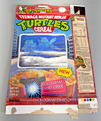 TMNT Teenage Mutant Ninja Turtles 1989 Hologram T Shirt Offer Cereal Box