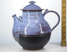 Larry Allen studio Pottery large teapot, Early Signed 1986 Blue Handmade