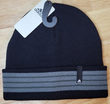 Mens adidas Core II Fold Beanie - Black Gray Stripes