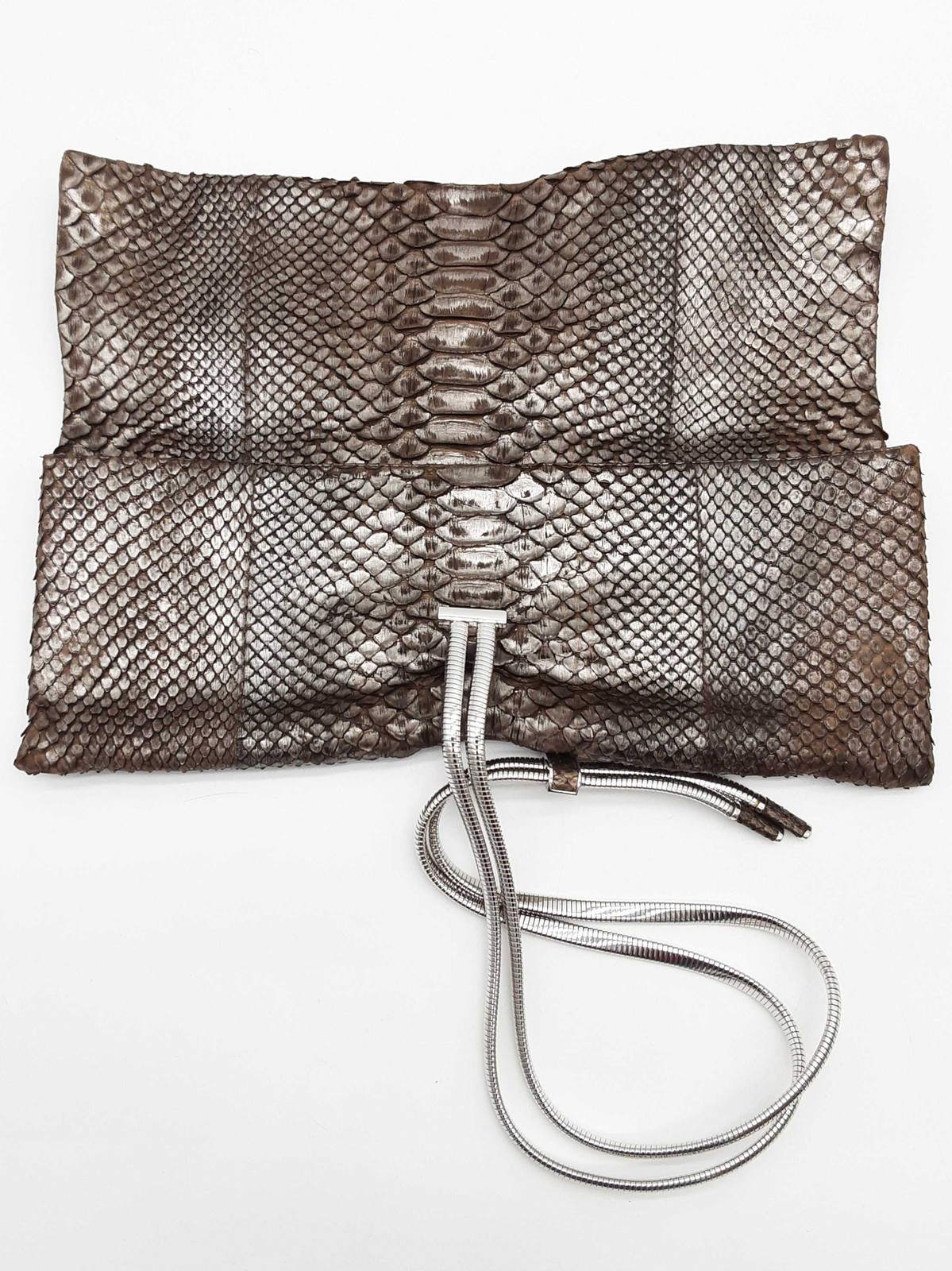 Judith Leiber Silver Gray Brown Python Leather Cl… - image 7