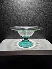 Early Blenko Centerpiece Footed Bowl In Turquoise RARE!!! PRE DESIGNER C-468 L
