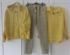 3-Teiliges Set Senfgelb: Kapuzenjacke, Karo-Hose & Tunika-Shirt | Gr. M/L  neu