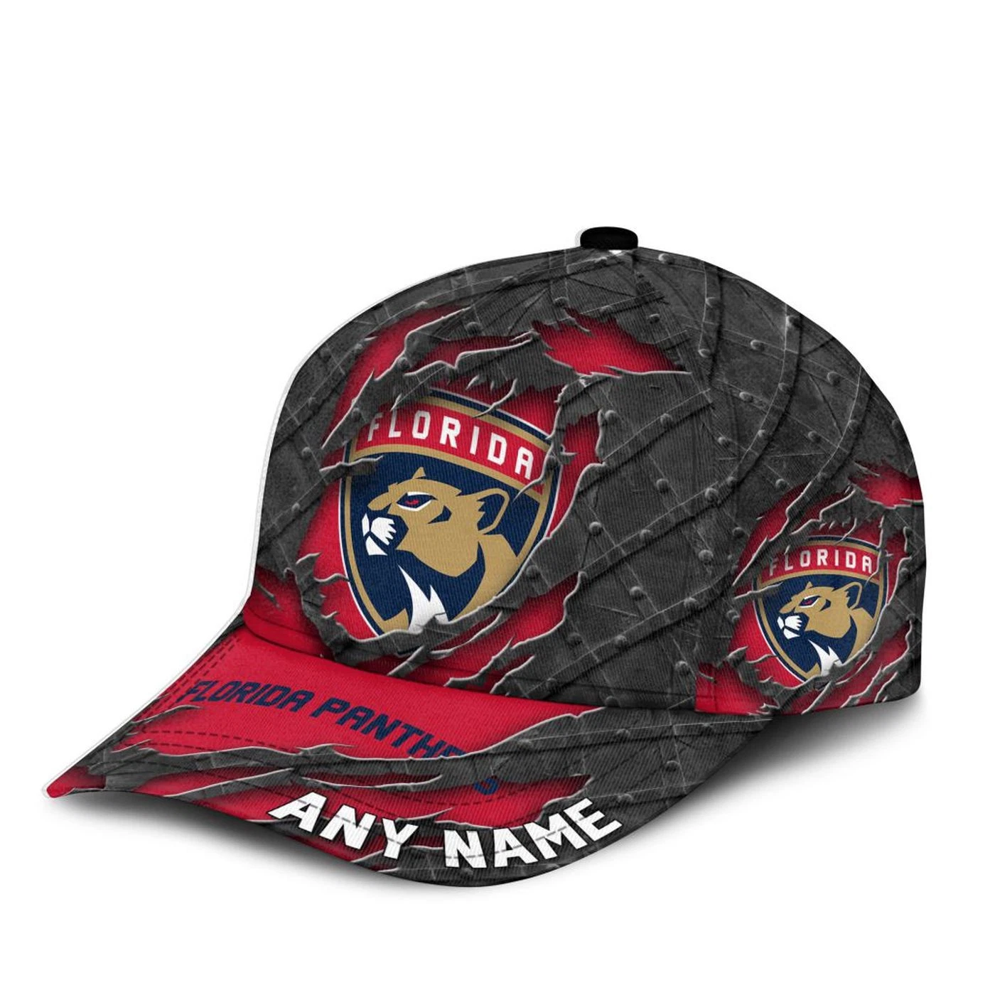 Florida Panthers Personalized Name Black Metal Design Classic Cap