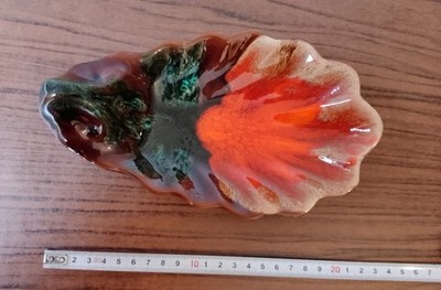 Keramik Schale, Blattschale, VALLAURIS, Mid Century, glasiert, kräftige Farben