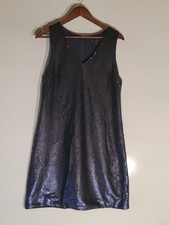 Banana Republic Dress Womens 10 Navy Blue Sequence Sleeveless V-Neck Sheath