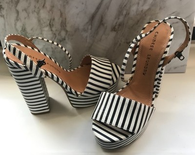 Chinese Laundry Womens Size 8 Striped Platform Sandals Chunky Block Heel Black W