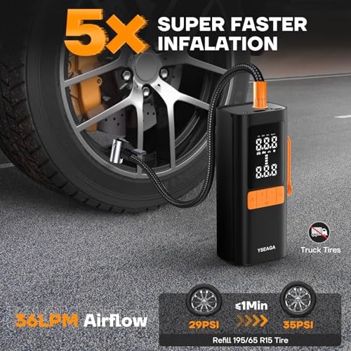 Tire Inflator Portable Air Compressor, 150PSI&12V DC Air Pump for Car Black