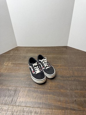 Vans Kids Skateboard Shoes Black With Roses Flowers Size US Missy 12.0 Used
