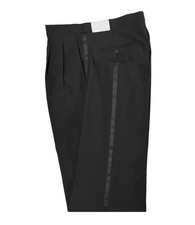 NWT Men  s Black Wool Tuxedo Pants 39W Long Rise Pleated Satin Stripe