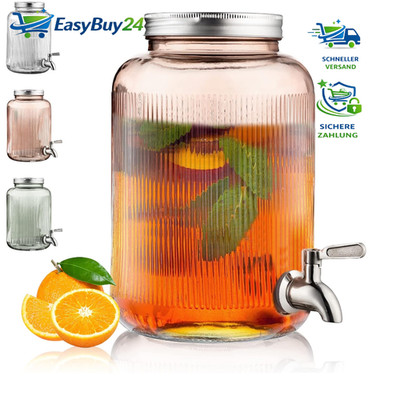 Getränkespender aus Glas 4L mit Edelstahlhahn für BBQ Picknick Poolparty rosa