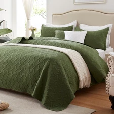 LEAONME Full/Queen Quilt Set 3 Pieces,Lightweight Olive Green