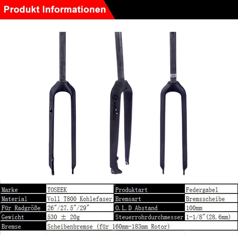 26/27.5/29" Freno a Disco Rigido Forcelle Carbonio/Alluminio MTB Bici 1-1/8" - Immagine 2 di 4