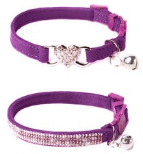 BoomBone Rhinestone Cat Breakaway Collar Pack of 2 Purple 8" - 11",