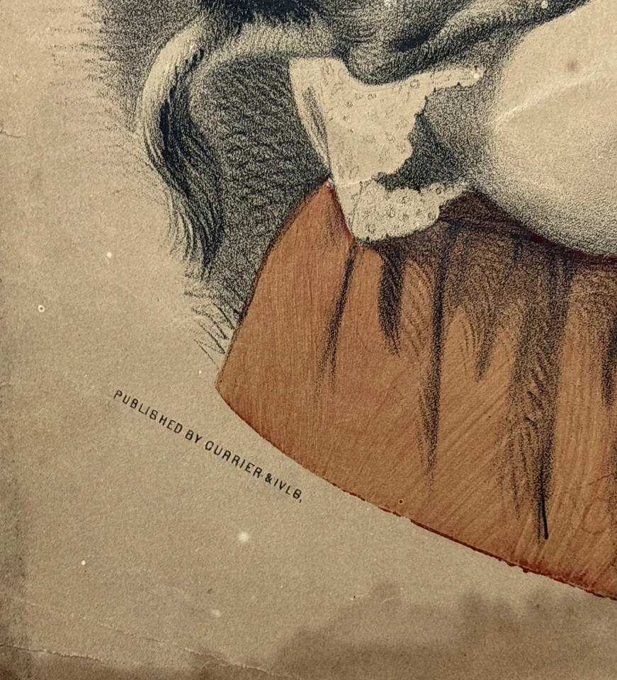 Litografía antigua original Currier & Ives papá's pet coloreada a mano ca.1857-72 Foto 3 de 4