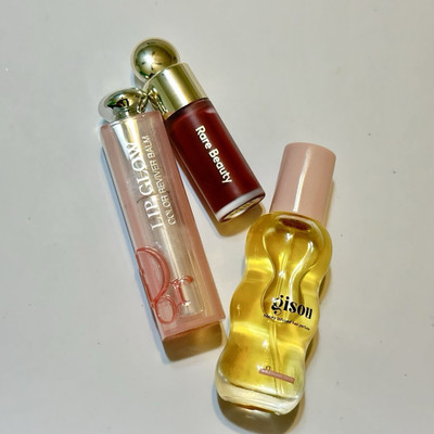 Dior Lip Glow, Rare Beauty Blush, Gisou Mini Perfume Lot of 3 Collectible Set