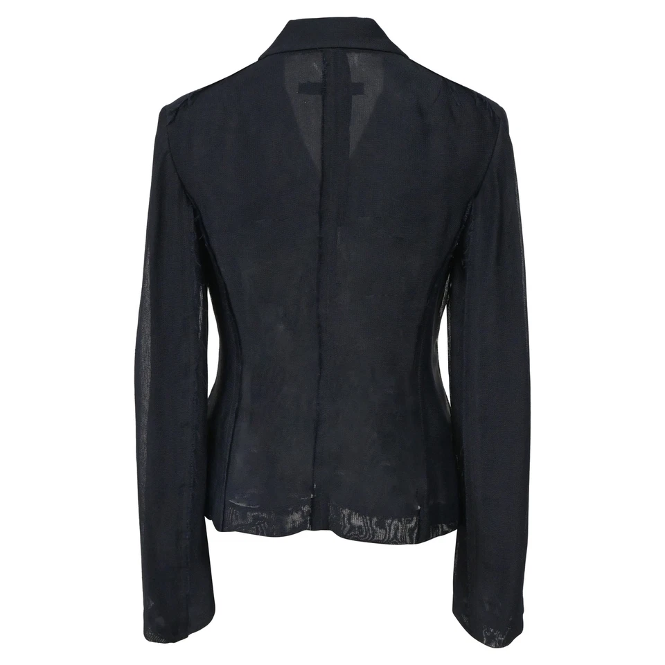 Blazer feminino Jil Sander borda crua peito único em viscose azul tamanho 36 - Imagem 3 de 4