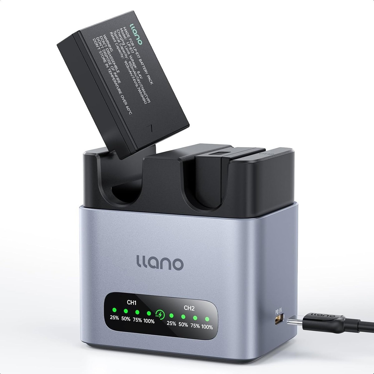 llano 2 pack LP-E17 Battery & 20W Fast Charger Set:Dual Slot for