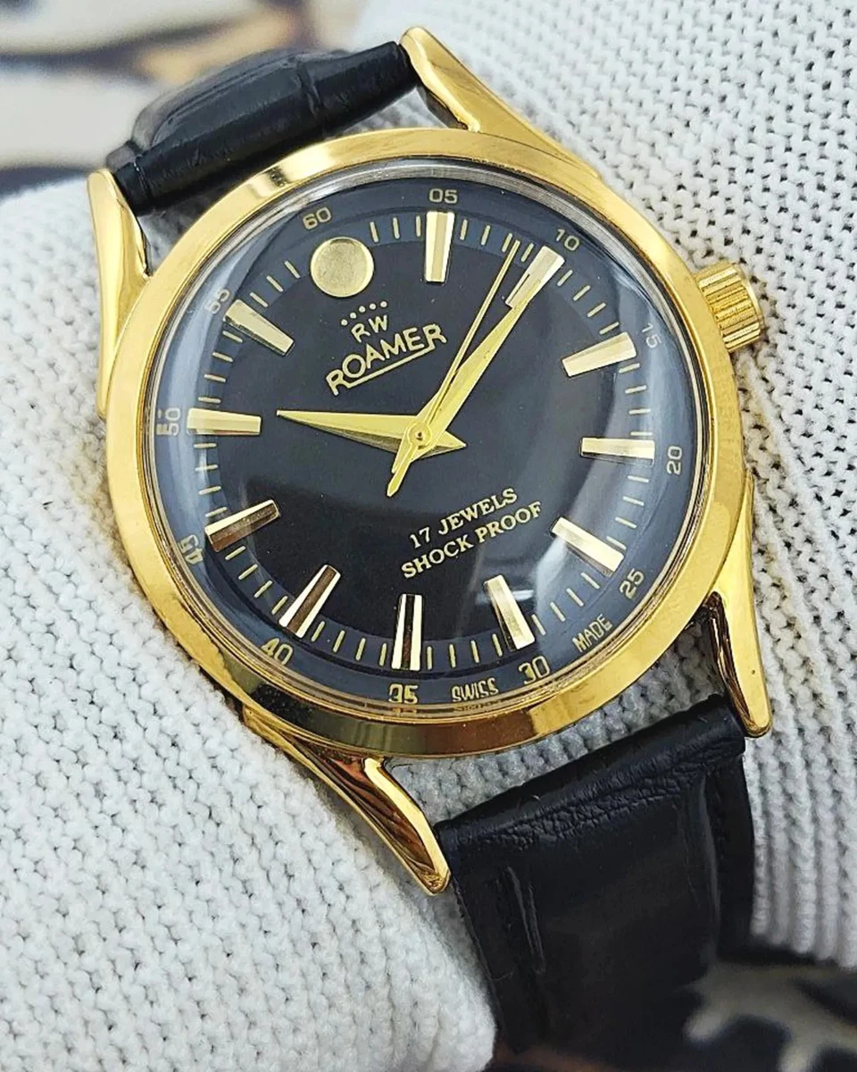 ROAMER ローマーオーバホール済 手巻き機械式 黒 金 SWISS MADE Roamer Mechanical (Manual) Swiss Made Wristwatches for sale | eBay UK