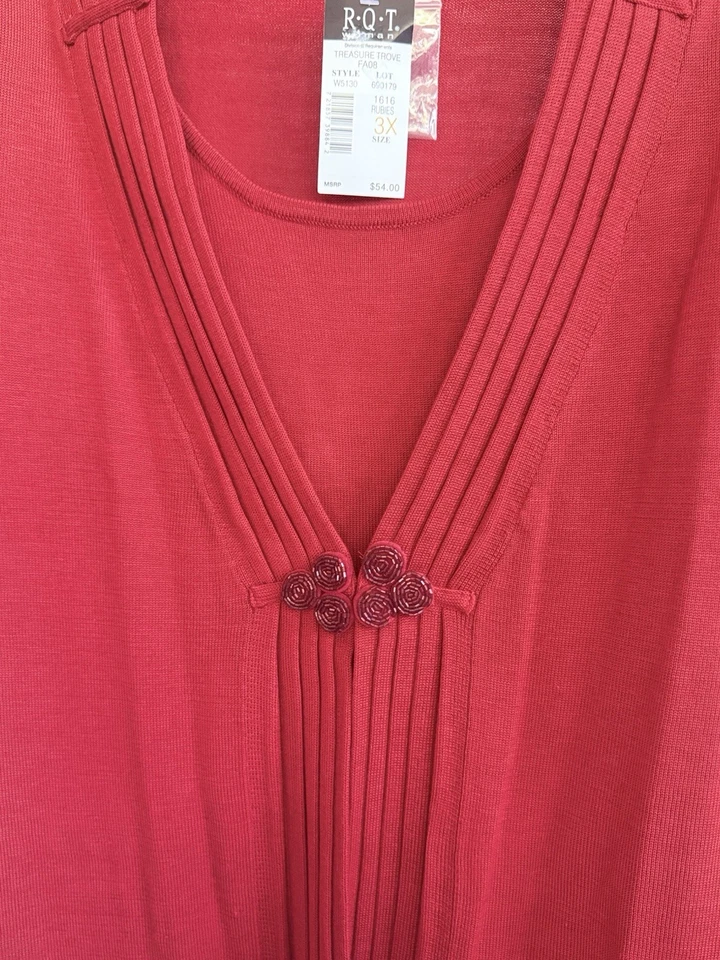 Cárdigan suéter R.Q.T para mujer en capas talla 3X borgoña manga corta nuevo con etiquetas✨ Foto 3 de 4