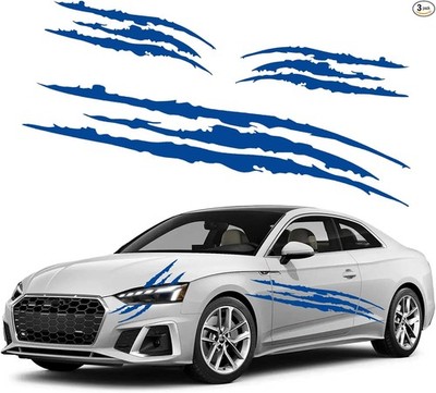 3pcs Car Monster Claw Stickers Vinyl Claw Marks Decals, 1 Full Set Car Hood Blue