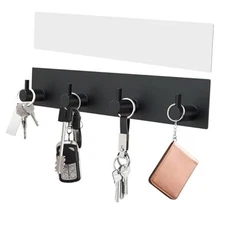  Key Holder Wall Mount, Large Metal Self Adhesive Key Hanger with 4 Black