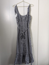 J. Crew Women's 10 Plaid Gingham Button Front Midi Dress Ruffle Hem Belt Blue