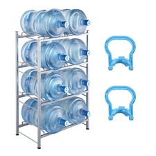 Uimoso 4 Tiers Water Jug Holder Double Row Water Bottle Rack 8 Bottles Silver