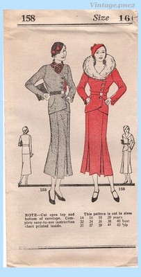 Own Name 158: 1930s Uncut Misses Tailored Suit Sz 34 Bust Vintage Sewing Pattern