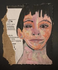 Original Portrait Painting Naive Folk Primitive Woman Wall Art Miz Katie