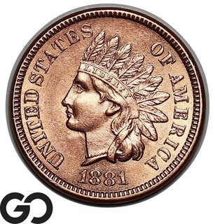 1881 Indian Head Cent Penny Red Luster Gem BU RD