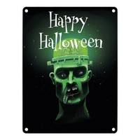 Metallschild In 15X20 Cm Mit Gruseligem Zombie Motiv Und Happy Halloween
