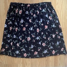 Plus 24W Floral Midi Skirt Stretch Waist Navy USA Vintage 90s